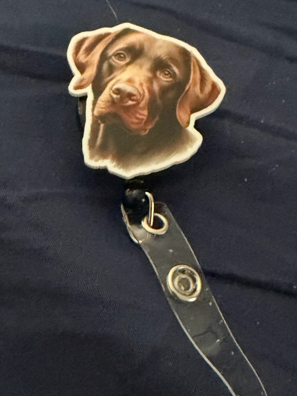 Dog Head Badge Reel ID Holder - Brown Labrador Design